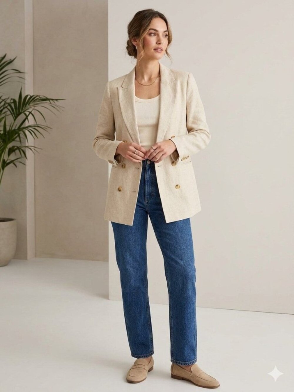 Vince Beige Double-Breasted Blazer Size 2 Lightweight Jacket Blazer